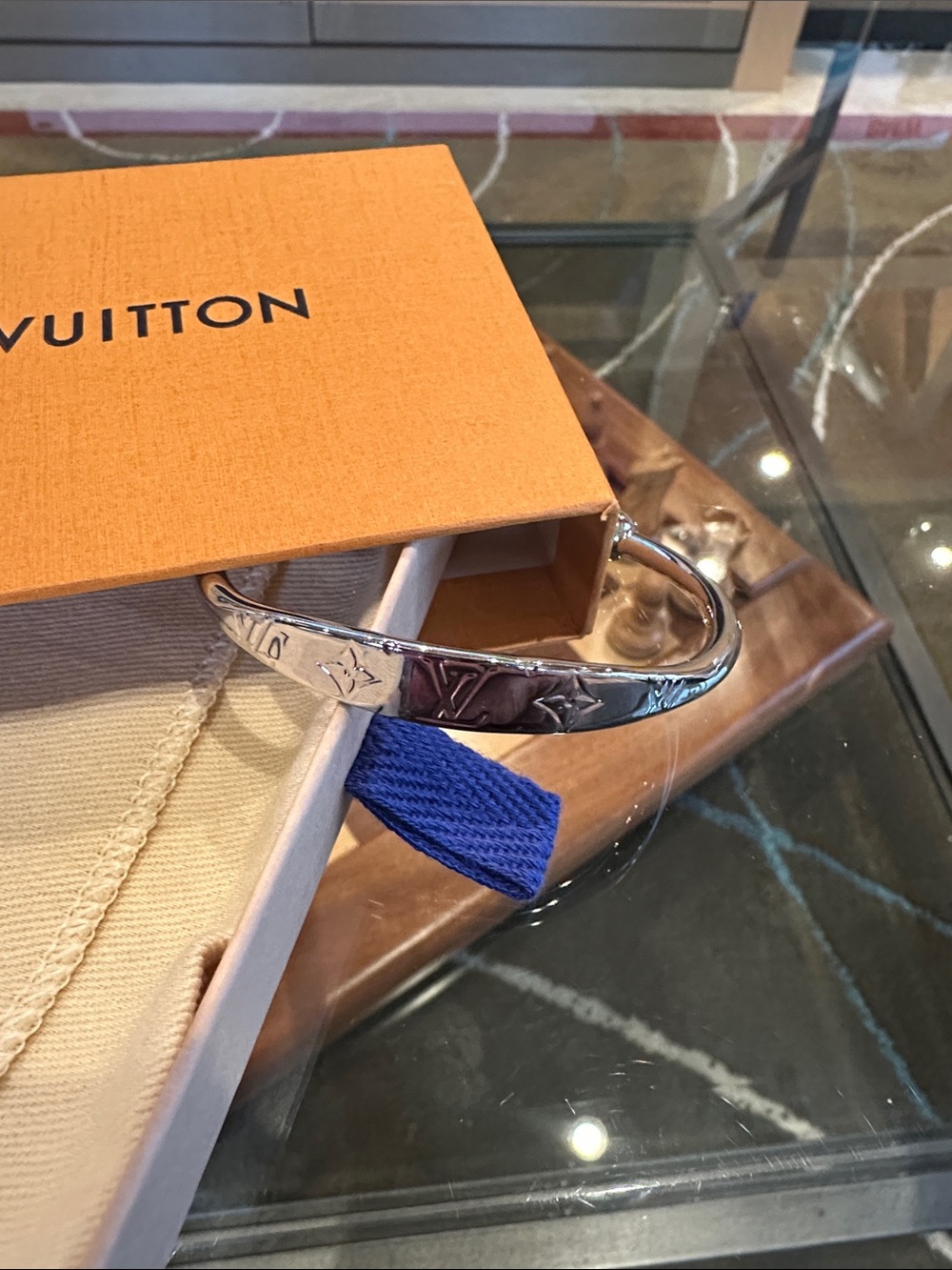 Louis Vuitton Silver Monogram Cuff Bracelet